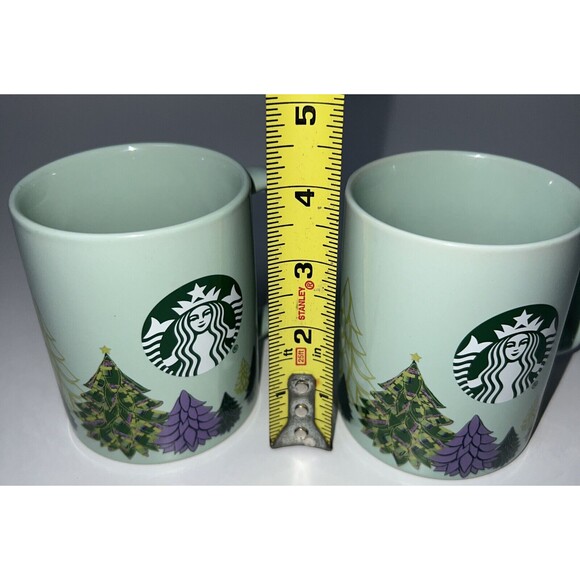 Starbucks Christmas Tree Holiday Mint Green Coffee Mugs set of 2, 11 oz 2020 - Picture 6 of 6